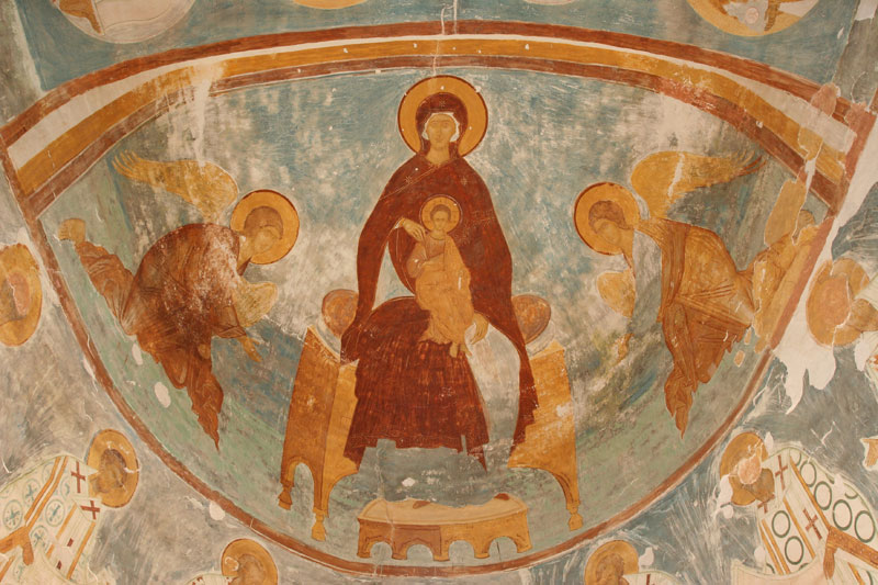 Dionisy's frescoes. Mother of God Enthroned with Archangels Michael and Gabriel