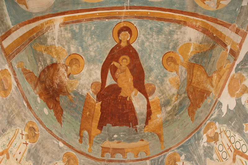 Dionisy's frescoes. Mother of God on the Throne with Archangels Michael and Gabriel